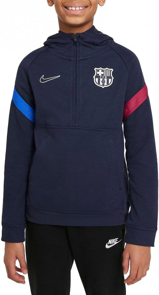 Fotbalová mikina s kapucí a polovičním zipem pro větší děti Nike Dri-FIT FC Barcelona