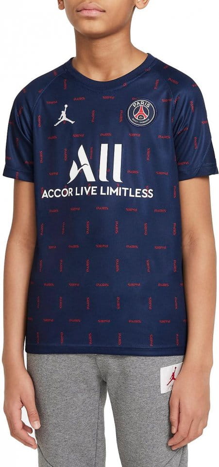 Dětské předzápasové fotbalové tričko s krátkým rukávem Jordan Paris Saint-Germain